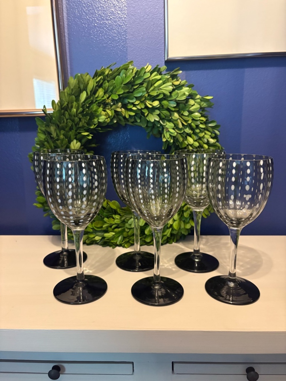 Zafferano Perle Stemmed Wine Glasses,- Set of 6 Grey